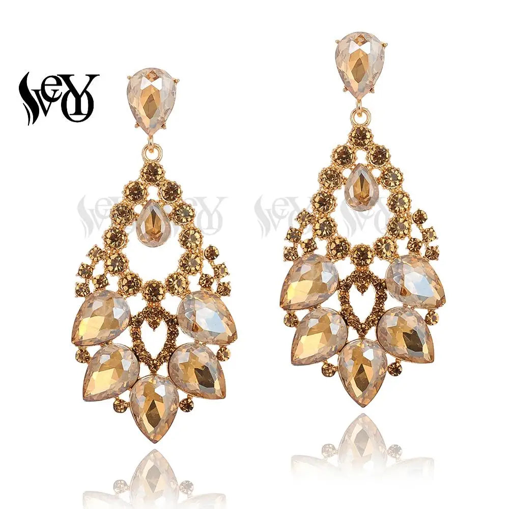 VEYO Luxury Hyperbole Crystal Classic Hollow out design Drop Earrings for Women Gift