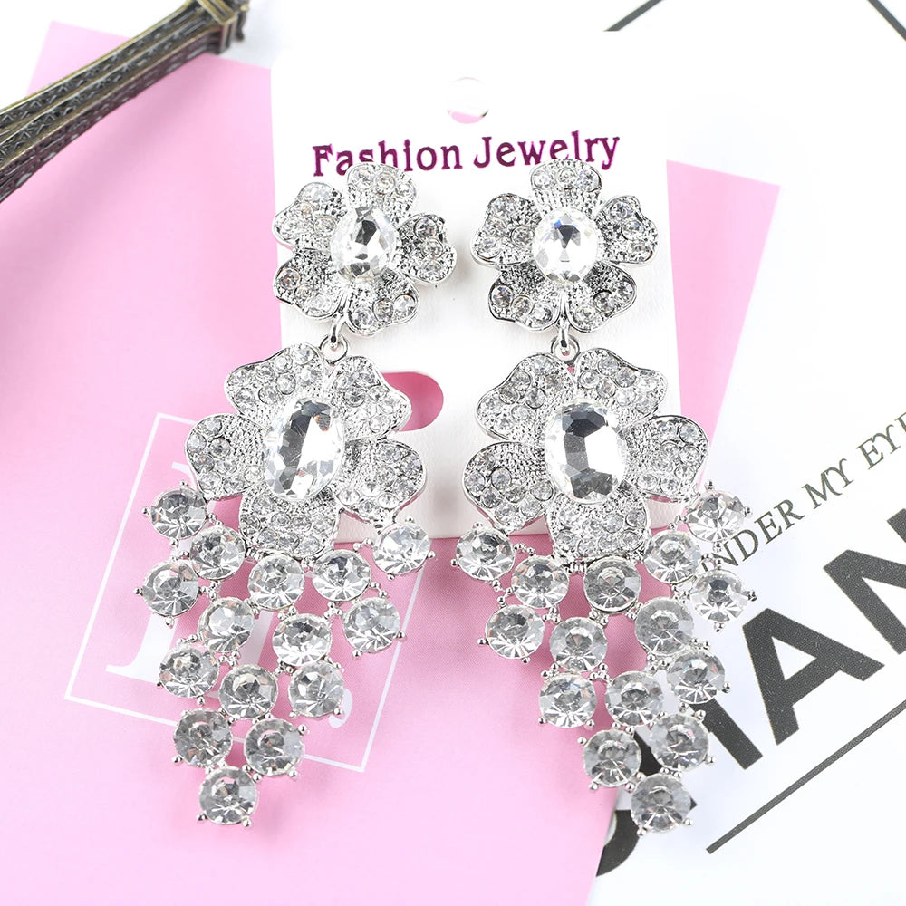 VEYO Hyperbole Flower Crystal Earrings Luxury Rhinestone Bridal wedding Dangle Earrings for Women Fashion Jewelry New