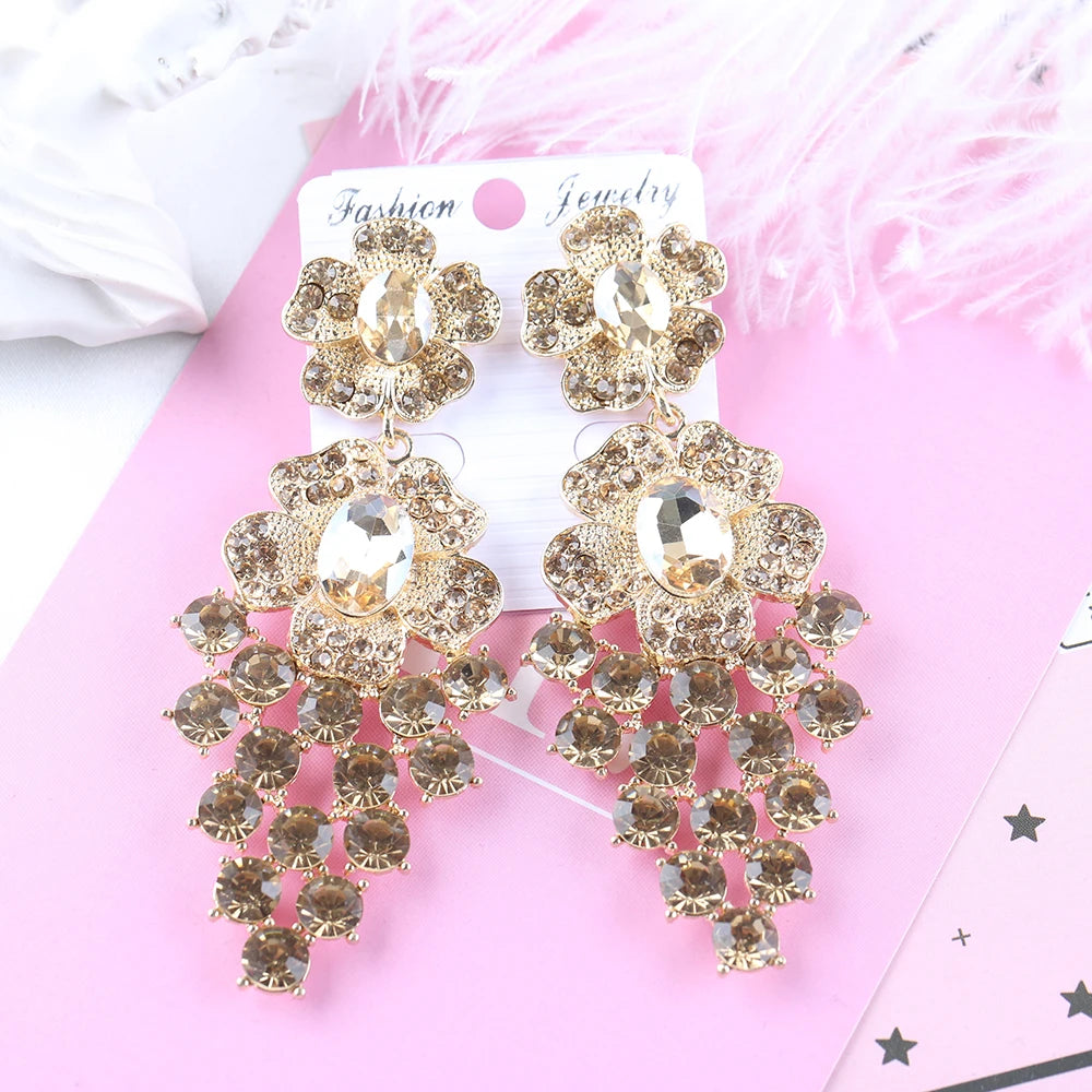 VEYO Hyperbole Flower Crystal Earrings Luxury Rhinestone Bridal wedding Dangle Earrings for Women Fashion Jewelry New