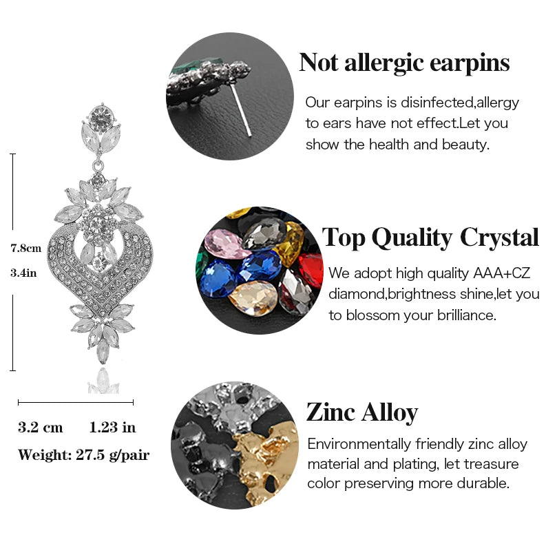 VEYO Heart shape Luxury Crystal Earrings for Women Fashion Jewelry Hyperbole Rhinestone Drop Earrings New