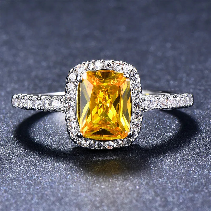 Luxury Female Girl Big Crystal CZ Stone Ring Silver Color White Blue Purple Green Wedding Rings For Women
