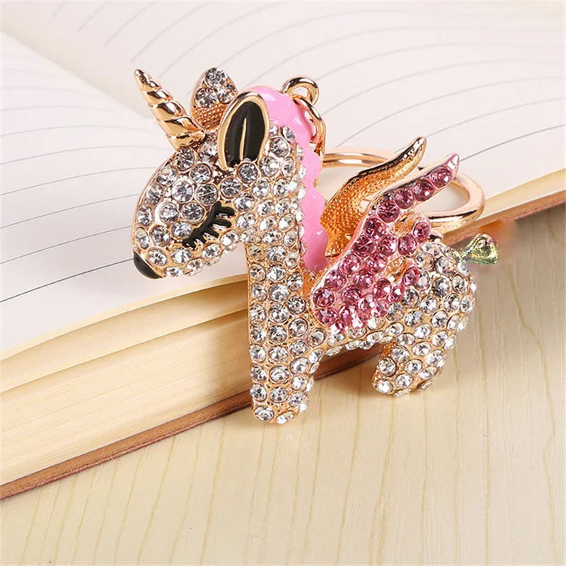Fashion Full Crystal Rhinestone Unicorn Keychain Car keyrings Women's bags Decoration Accessories horse Pendants Jewelry