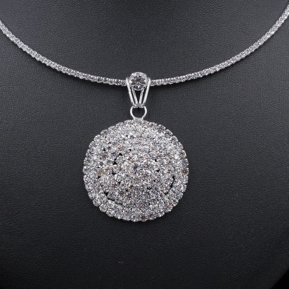 TREAZY Bridal Wedding Prom Crystal Jewelry Set Rhinestone Circle Pendant Choker Necklace Earrings Set Women African Jewelry Sets
