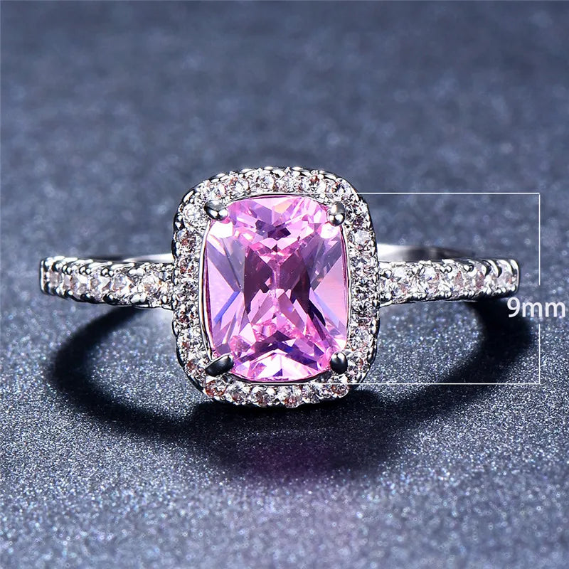 Luxury Female Girl Big Crystal CZ Stone Ring Silver Color White Blue Purple Green Wedding Rings For Women
