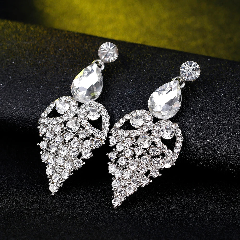 TREAZY Fashion Teardrop Heart Shape Crystal Wedding Earrings for Women Silver Color Bridal Drop Earrings Prom Wedding Jewelry