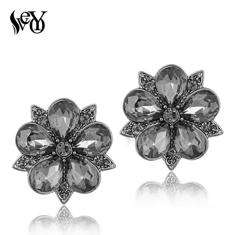 VEYO Annular Crystal Rhinestone Stud Earrings New Design Flower Shape Piercing Earrings Trendy Women Jewelry Gift