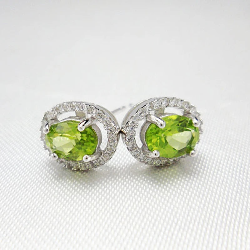 Classic peridot stud earrings for woman 100% genuine olivine stone 925 solid streling silver earrings fashion silver jewelry