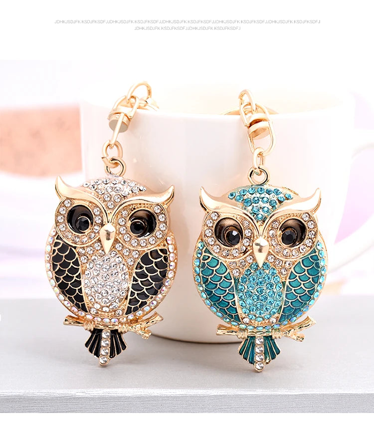 EASYA New Design Crystal Owl Keychain Full Rhinestone Key Ring Key Holders For Women Bag Accessories Cute Animal Car Key Chain