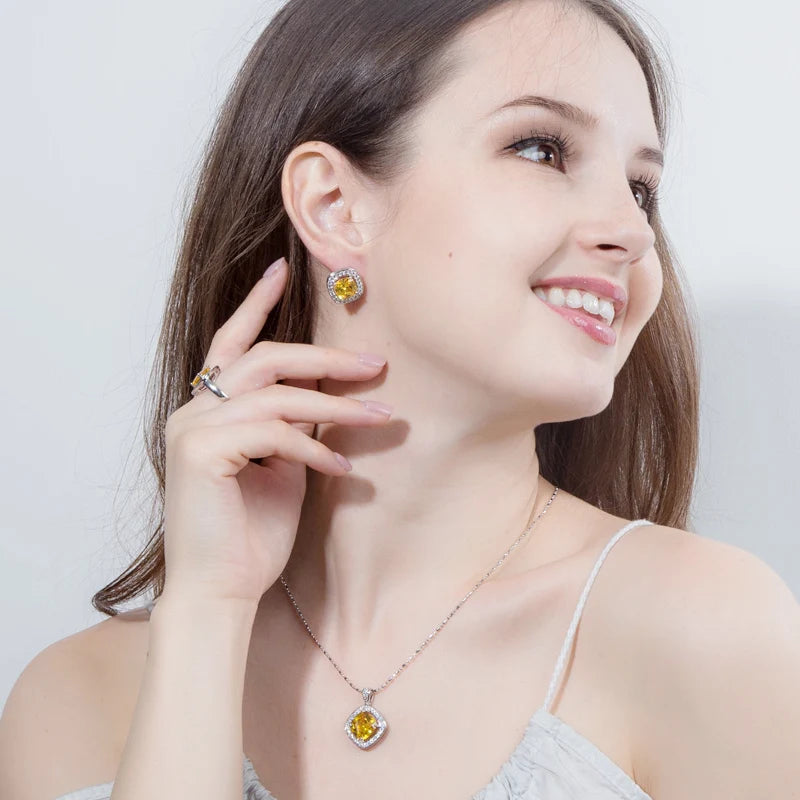 ThreeGraces Summer Yellow Cubic Zirconia Crystal Necklace Earrings and Ring Sets Fashion Austrian Ladies Party  Jewelry  JS190