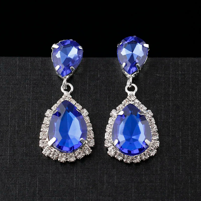TREAZY Clear/Royal Blue Crystal Long Drop Earrings Elegant Teardrop Bridal Party Dangle Earrings Wedding Jewelry for Women