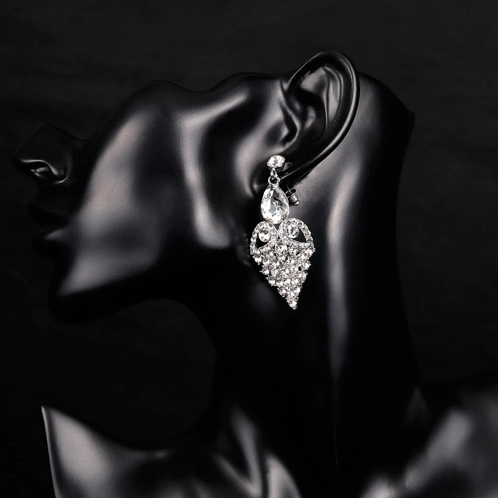 TREAZY Fashion Teardrop Heart Shape Crystal Wedding Earrings for Women Silver Color Bridal Drop Earrings Prom Wedding Jewelry