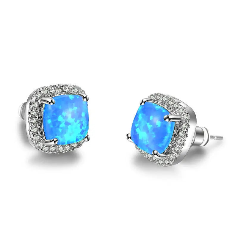 Luxury Female Crystal Zircon Stone Earrings Fashion Silver Color Yellow Double Stud Earrings For Women