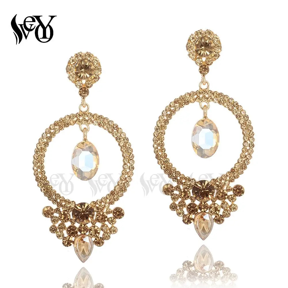 VEYO Luxury Crystal Earrings for Women Round Rhinestone Hollow out Drop Earrings New Arrival