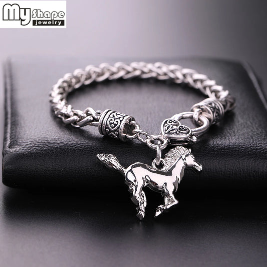My Shape Punk Horse Charm Pendant Bracelet Wheat Chain for Men Women Zinc Alloy Bracelets Bangle Horse Jewelry bracelet cheval