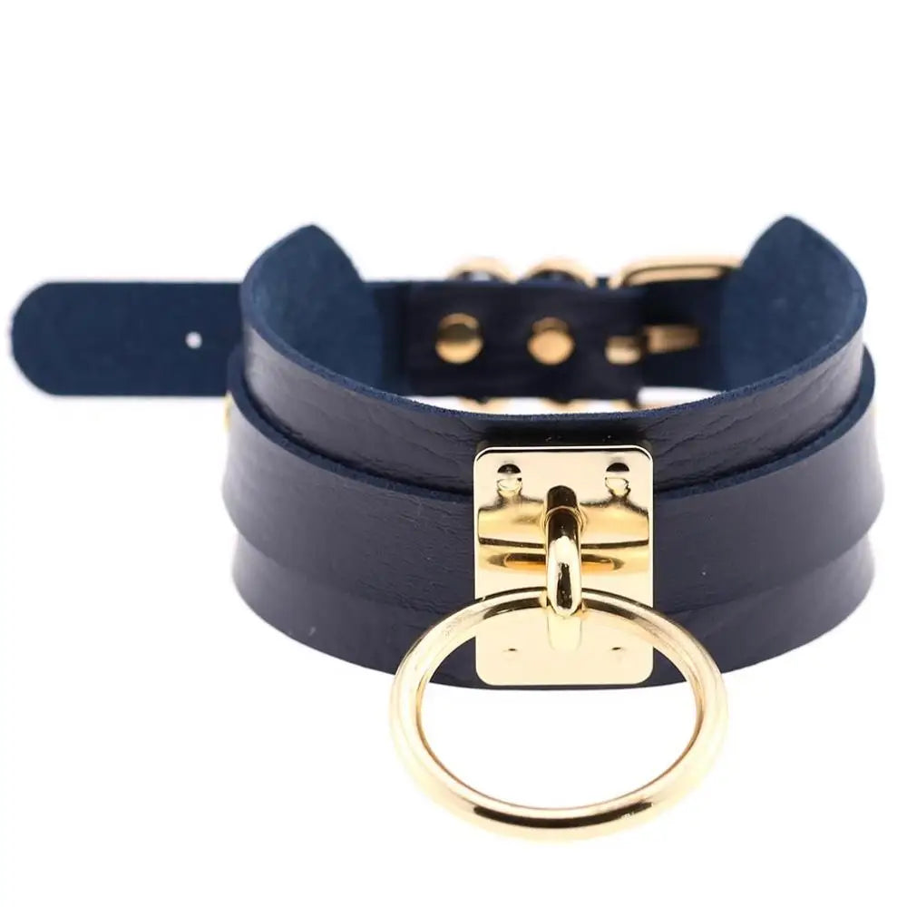 KMVEXO Women Men Cool Handmade Oversize Choker Necklace Fetish O Round Metal Gold Color Leather Collar Bondage Harness Necklaces