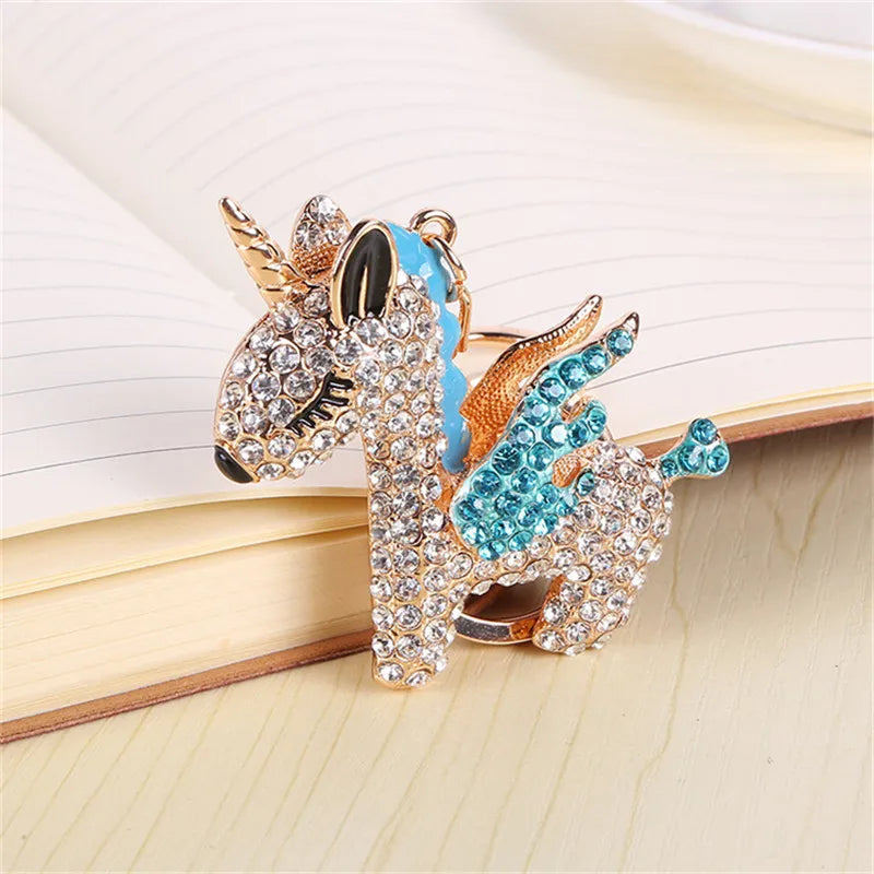 Fashion Full Crystal Rhinestone Unicorn Keychain Car keyrings Women's bags Decoration Accessories horse Pendants Jewelry
