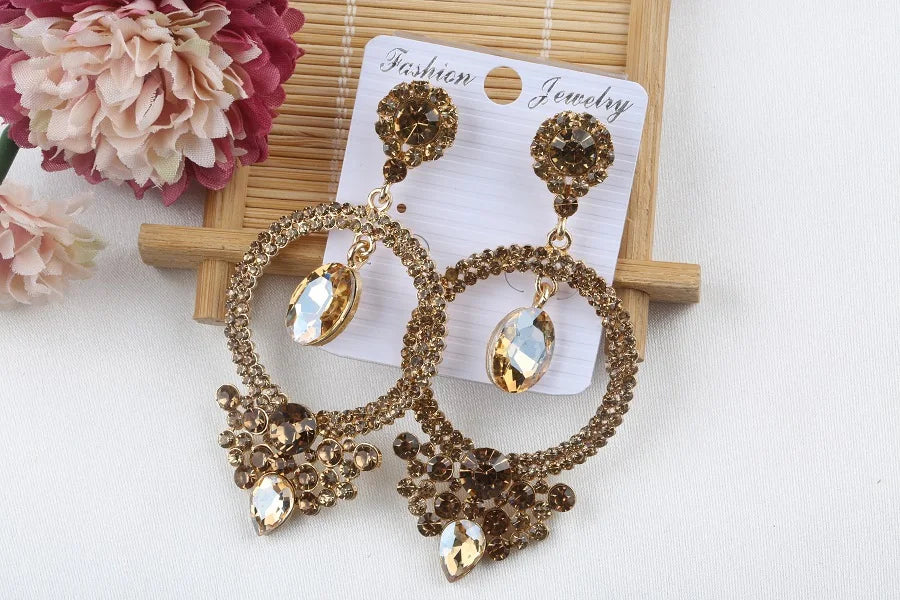 VEYO Luxury Crystal Earrings for Women Round Rhinestone Hollow out Drop Earrings New Arrival