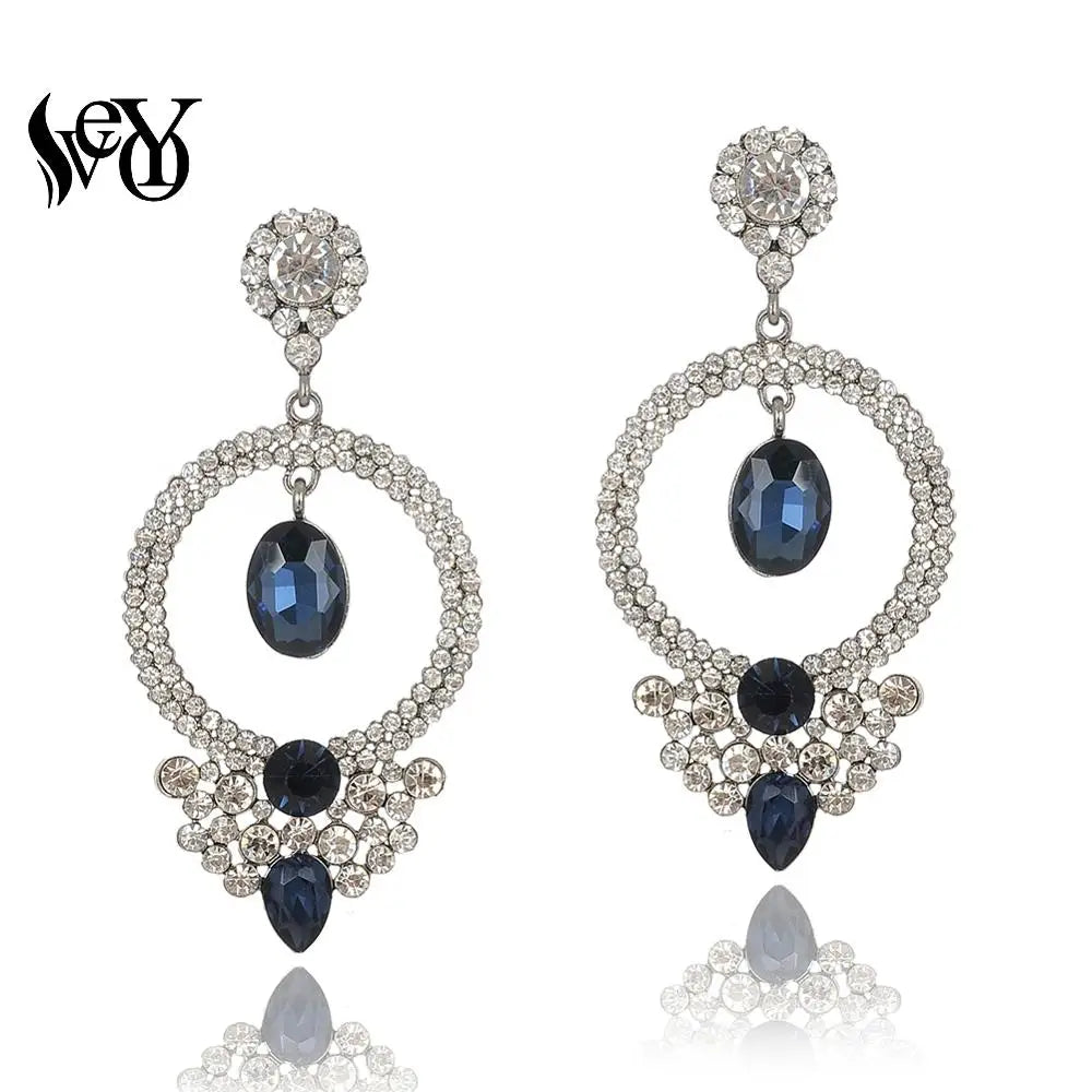 VEYO Luxury Crystal Earrings for Women Round Rhinestone Hollow out Drop Earrings New Arrival