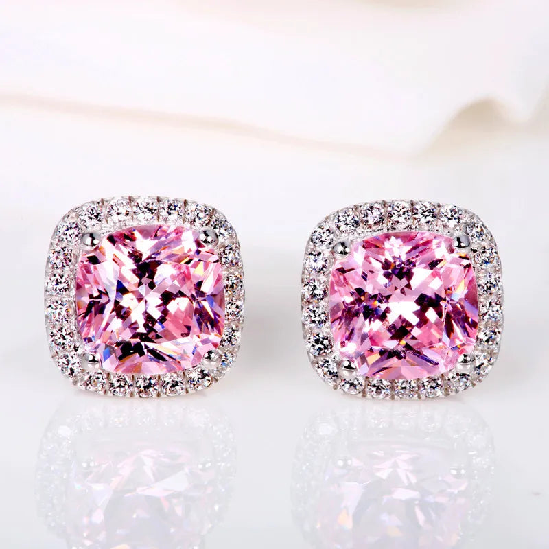 Luxury Female Crystal Zircon Stone Earrings Fashion Silver Color Yellow Double Stud Earrings For Women