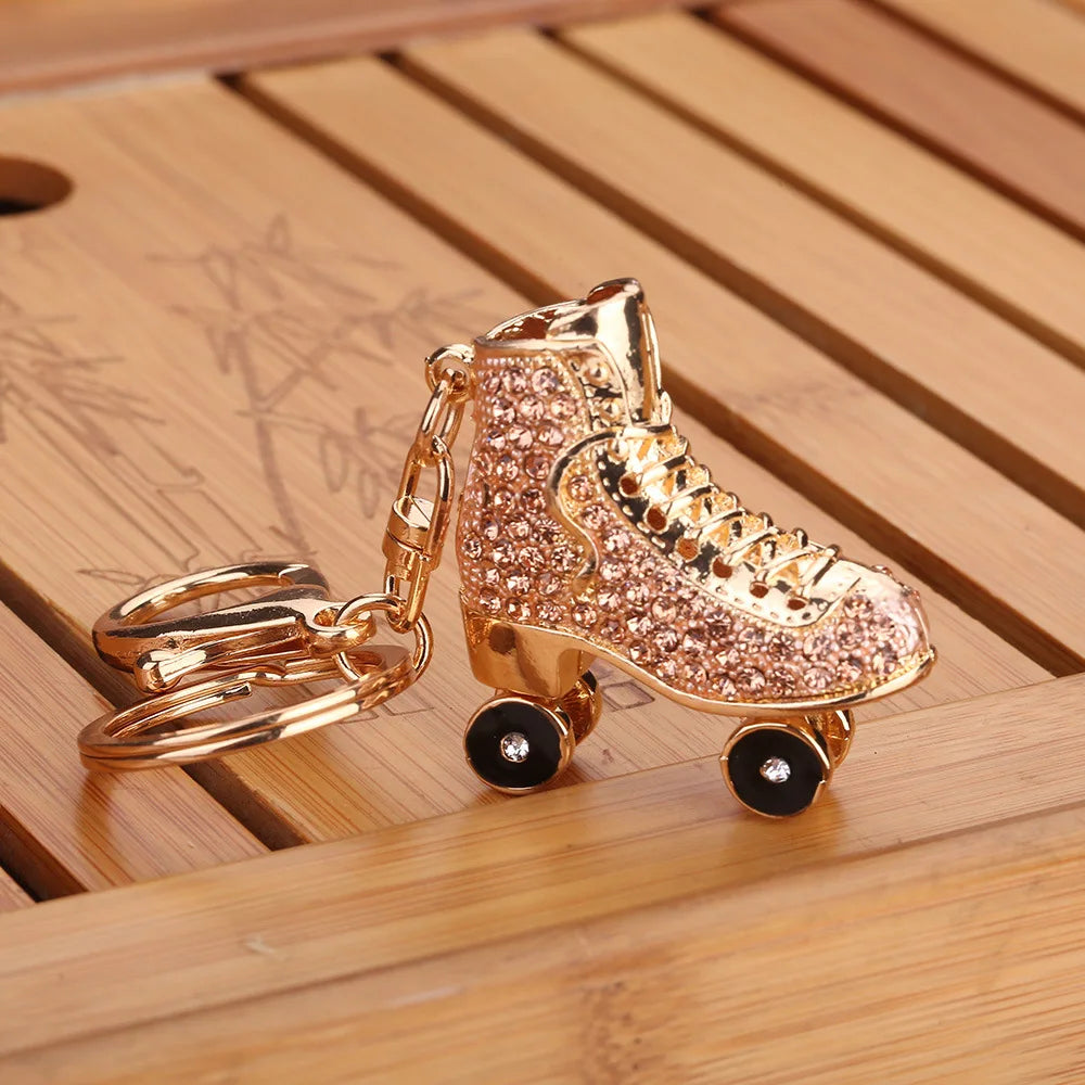 Fashion Crystal Roller Skating Shoes Shape Keychain for Female Car keyrings Women's bags Pendants Accessories Men Jewelry 2019
