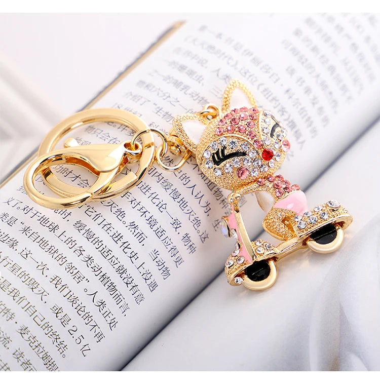 EASYA Cute Rhinestone Fox Keychain Llavero Car Key Ring Lovely Crystal Animal Key Chain Women Bag Accessories Pendant Charm