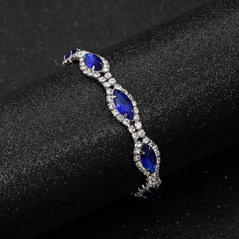 TREAZY Silver Plated Royal Blue Crystal Bracelets For Women Charm Rhinestone Bracelets & Bangles Bridal Wedding Jewelry Gift