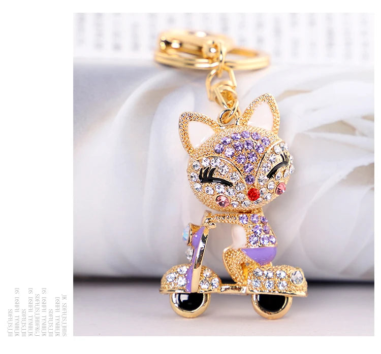 EASYA Cute Rhinestone Fox Keychain Llavero Car Key Ring Lovely Crystal Animal Key Chain Women Bag Accessories Pendant Charm