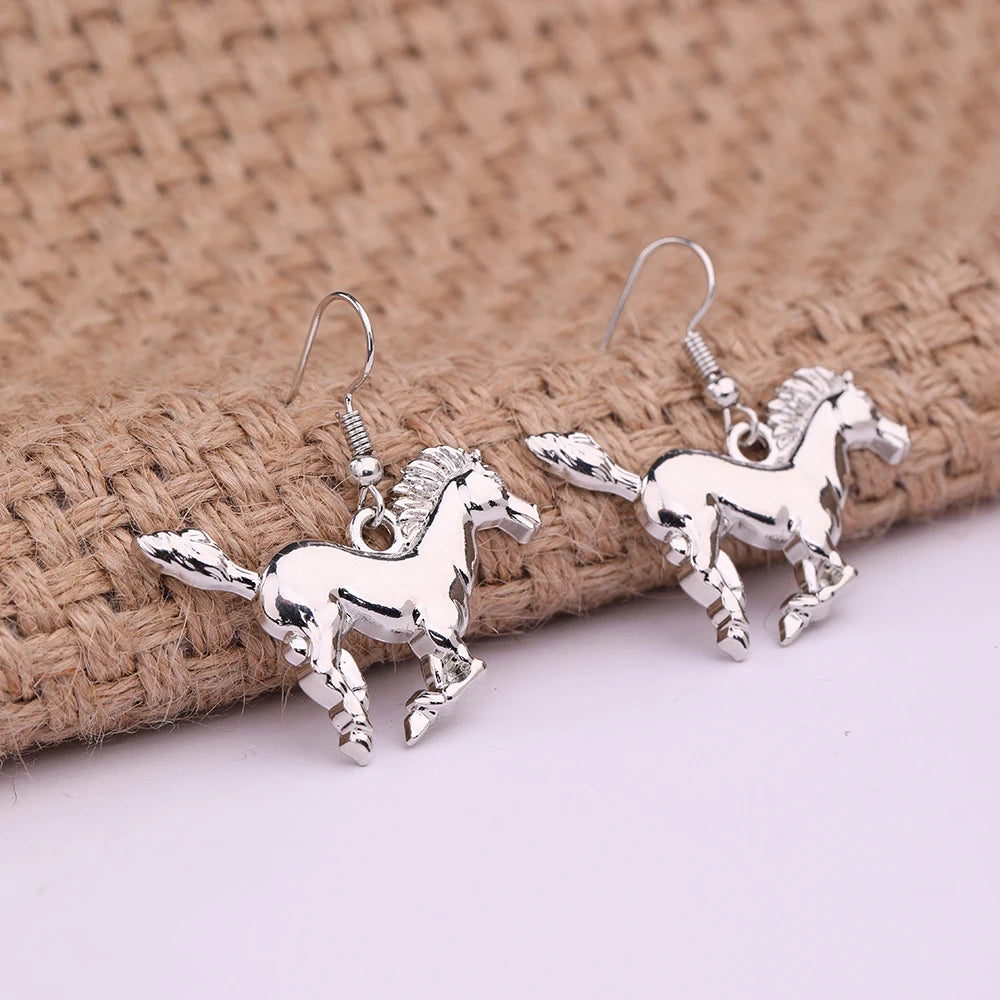 My Shape Sporty Running Horse Earrings Animal Silver Plated Dangle Earrings for Cowgirl Women Accessories Gift for Horse Lovers