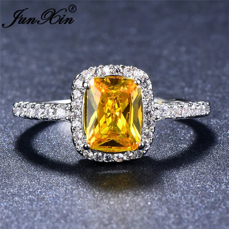 Cute Fashion Female Big Square Rose Gold Champagne Zircon Stone Jewelry For Women Promise Love Engagement Rings