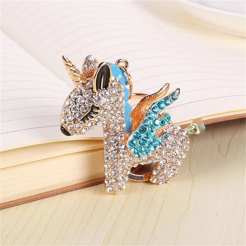 Fashion Full Crystal Rhinestone Unicorn Keychain Car keyrings Women's bags Decoration Accessories horse Pendants Jewelry