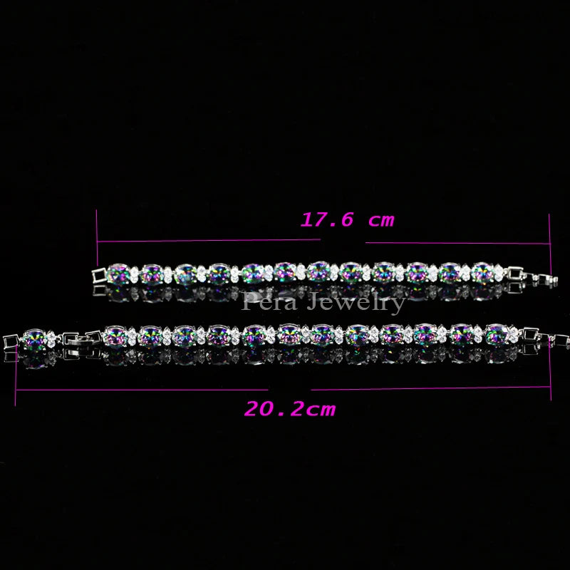 Pera Fashion Women Evening Party Jewelry Natural Light Blue Oval Rainbow Mystic Crystal Stones Bracelets for Birthday Gift B087