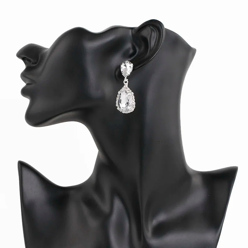 TREAZY Clear/Royal Blue Crystal Long Drop Earrings Elegant Teardrop Bridal Party Dangle Earrings Wedding Jewelry for Women