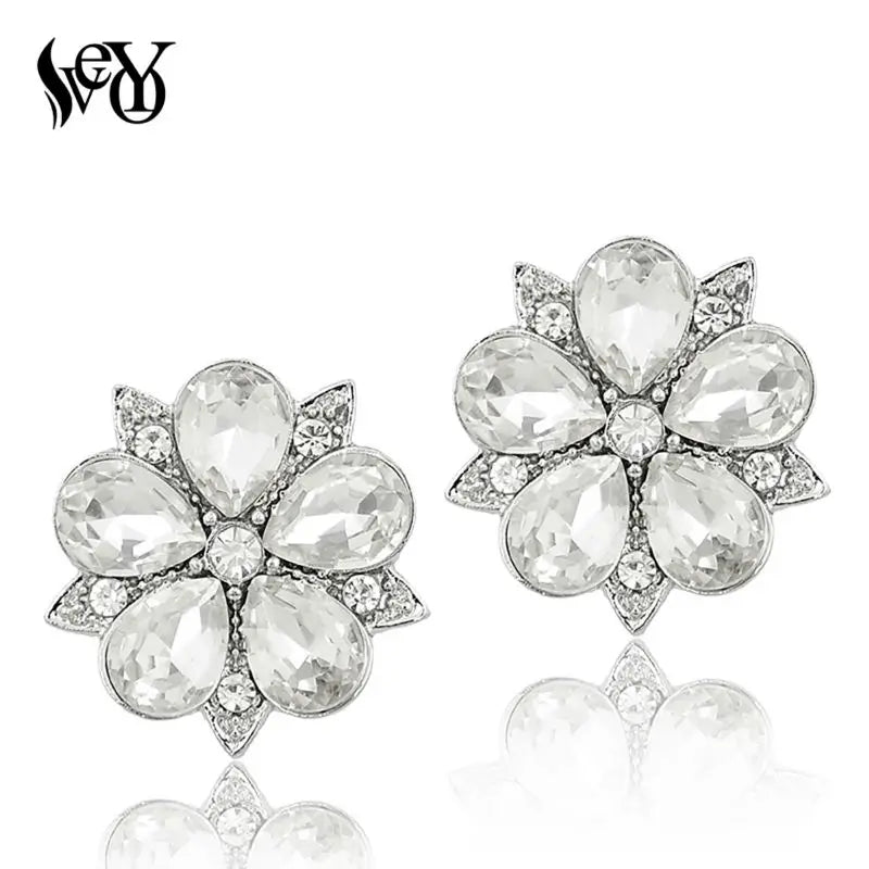 VEYO Annular Crystal Rhinestone Stud Earrings New Design Flower Shape Piercing Earrings Trendy Women Jewelry Gift