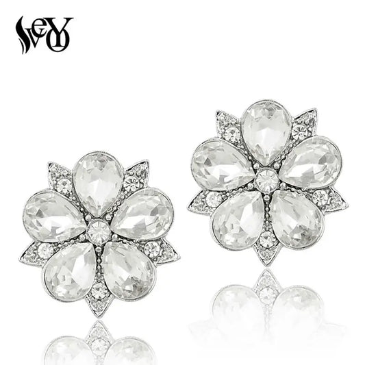 VEYO Annular Crystal Rhinestone Stud Earrings New Design Flower Shape Piercing Earrings Trendy Women Jewelry Gift
