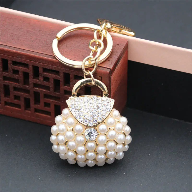 Fashion key chains key rings Metal Charm Pearl Bag Key Chain Tassel Key Ring Car Bag Keychain For Women Jewelry Accessories Gift