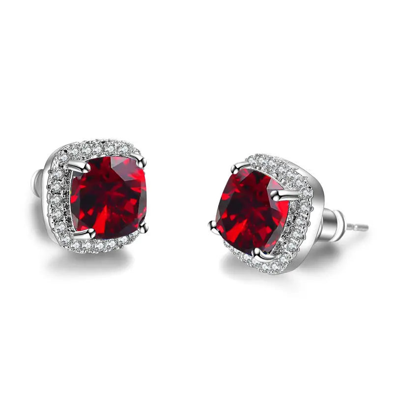 Luxury Female Crystal Zircon Stone Earrings Fashion Silver Color Yellow Double Stud Earrings For Women
