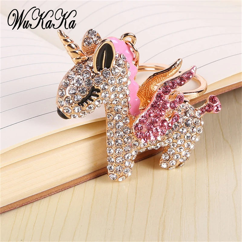 Fashion Full Crystal Rhinestone Unicorn Keychain Car keyrings Women's bags Decoration Accessories horse Pendants Jewelry
