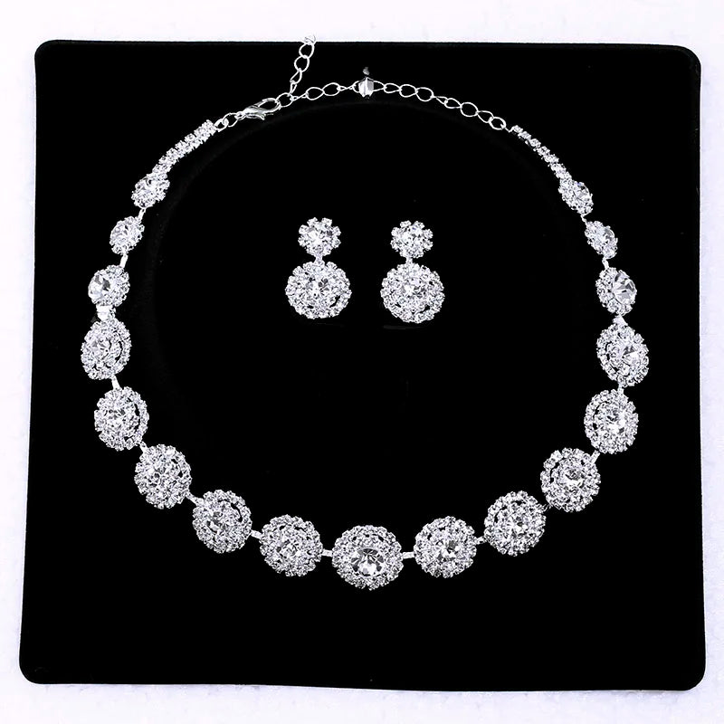 TREAZY Sparkling Silver Color Crystal Wedding Jewelry Set for Women Statement Choker Necklace Earrings Set Bridal Jewelry Set