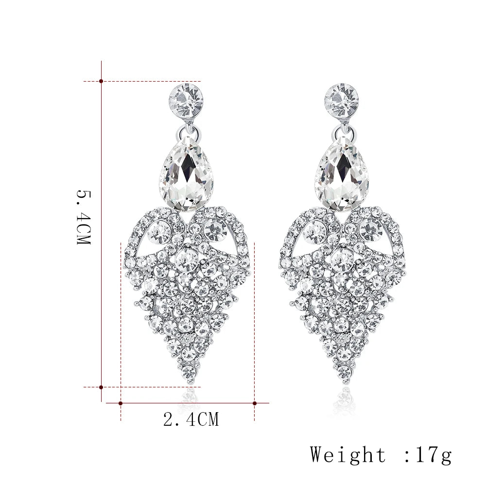 TREAZY Fashion Teardrop Heart Shape Crystal Wedding Earrings for Women Silver Color Bridal Drop Earrings Prom Wedding Jewelry
