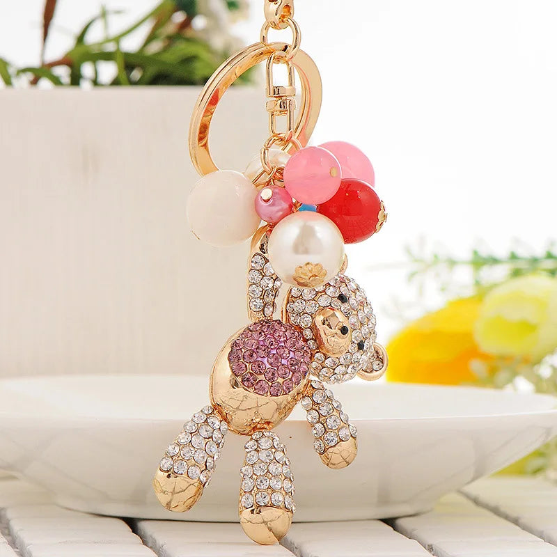 EASYA 2024 Trendy Teddy Bear Keychain Unisex Zinc Alloy Key Chain Porte Clef Fashion Women Rhinestone Cheerleaders