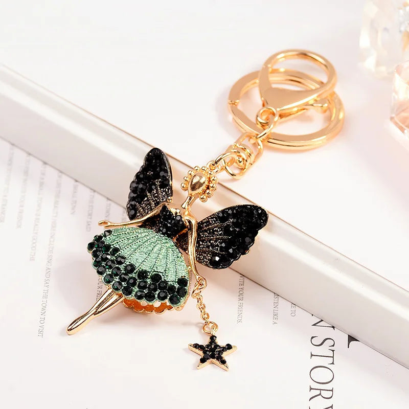Crystal Delicate Bow Pearl Ballerina Girl Key Chain Pendant Rhinestone Women Handbag Car Key Chains Beautiful Girls Bag Pendant