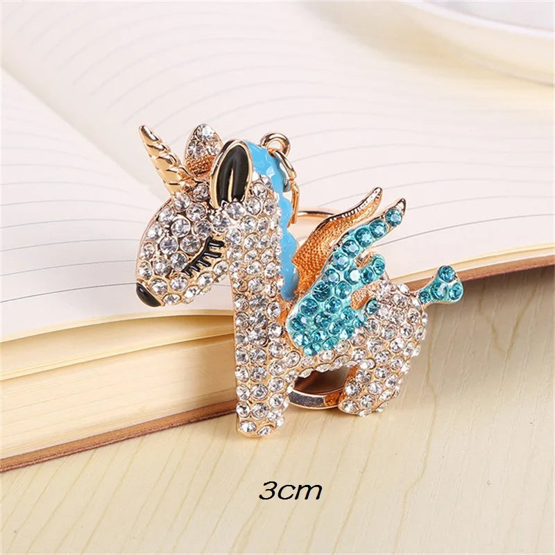 Fashion Full Crystal Rhinestone Unicorn Keychain Car keyrings Women's bags Decoration Accessories horse Pendants Jewelry