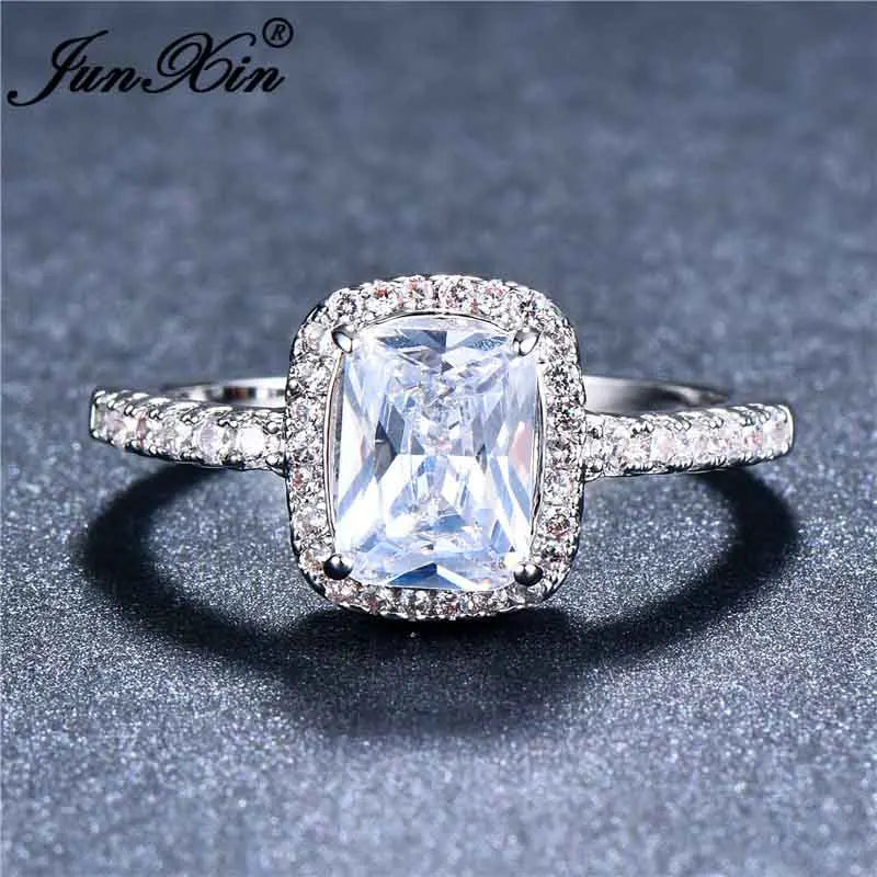 Cute Fashion Female Big Square Rose Gold Champagne Zircon Stone Jewelry For Women Promise Love Engagement Rings