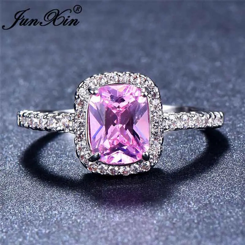 Cute Fashion Female Big Square Rose Gold Champagne Zircon Stone Jewelry For Women Promise Love Engagement Rings