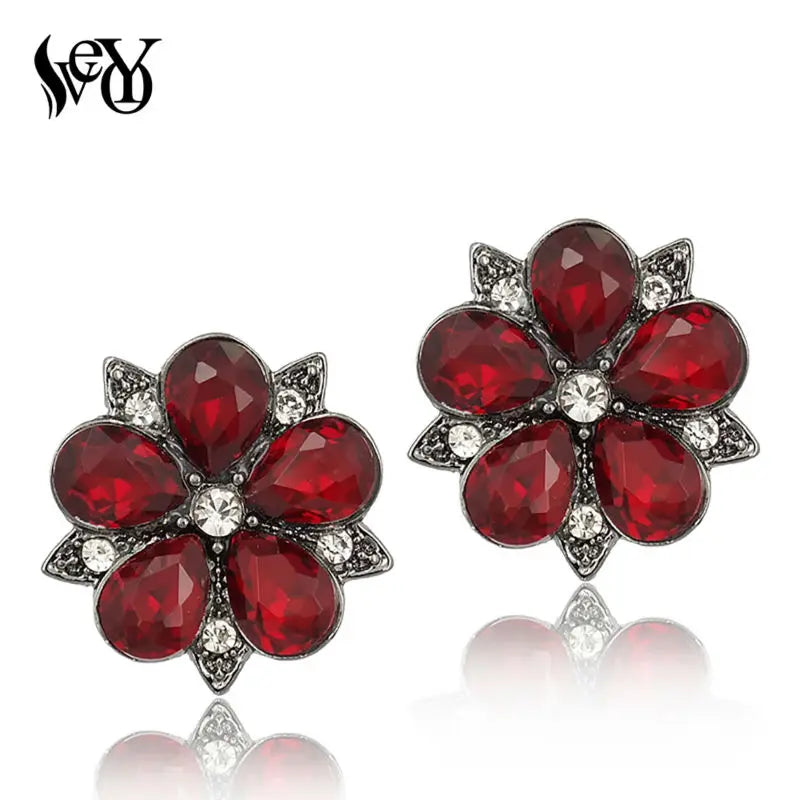 VEYO Annular Crystal Rhinestone Stud Earrings New Design Flower Shape Piercing Earrings Trendy Women Jewelry Gift