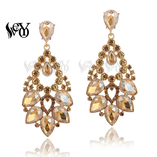 VEYO Luxury Hyperbole Crystal Classic Hollow out design Drop Earrings for Women Gift