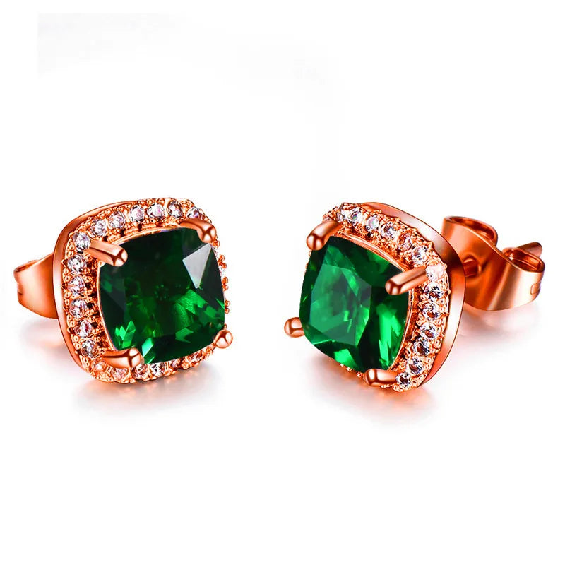 Luxury Female Crystal Zircon Stone Earrings Fashion Silver Color Yellow Double Stud Earrings For Women