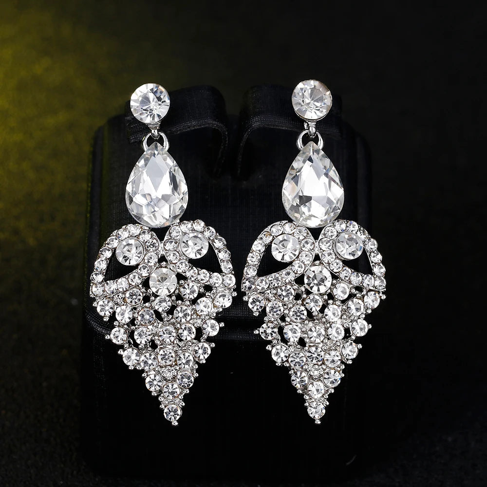 TREAZY Fashion Teardrop Heart Shape Crystal Wedding Earrings for Women Silver Color Bridal Drop Earrings Prom Wedding Jewelry