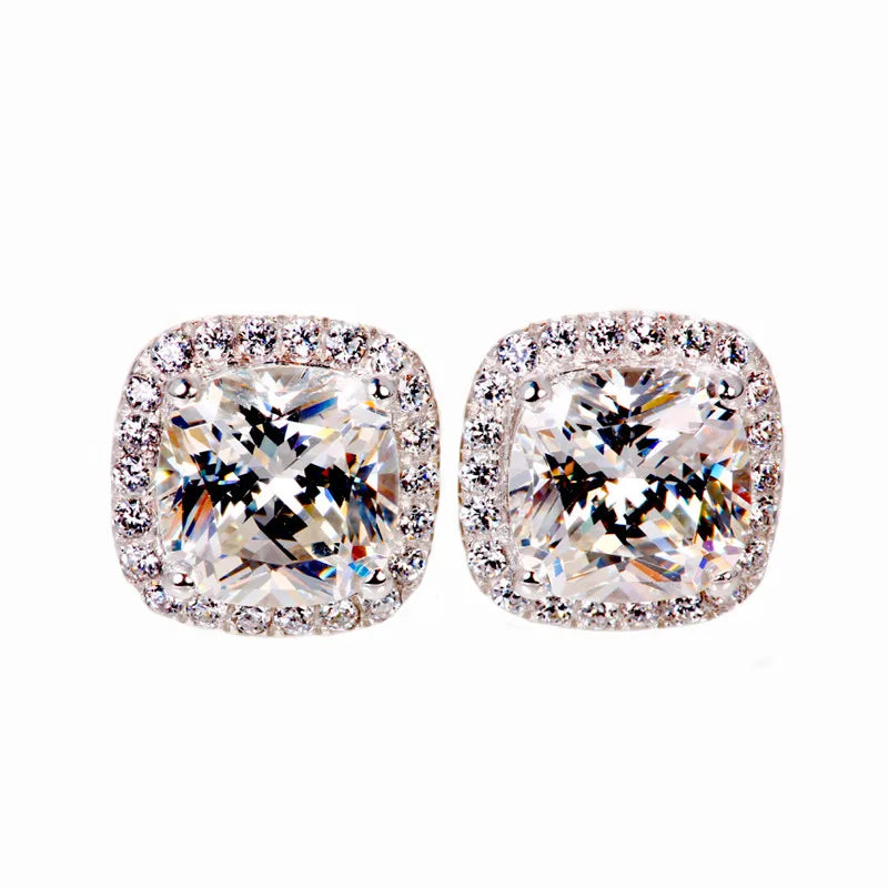 Luxury Female Crystal Zircon Stone Earrings Fashion Silver Color Yellow Double Stud Earrings For Women