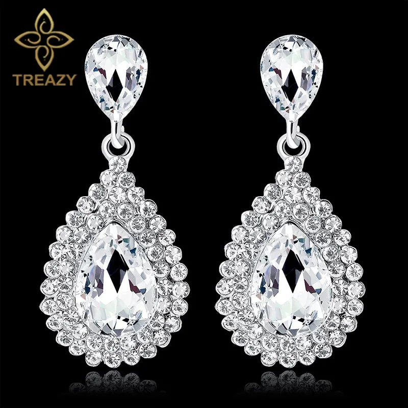 TREAZY Fashion Crystal Waterdrop Wedding Earrings for Women Silver Color Bridal Drop Earrings Bridesmaid Wedding Jewelry Gifts